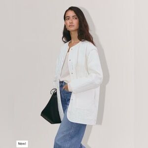 Everlane NWT The Midi Quilted Liner White Full Snap‎ Collarless Jacket- Size XXL
